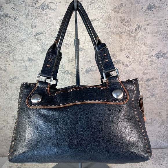 Carla Mancini Top Stitched Black Leather Satchel - Picture 4 of 14